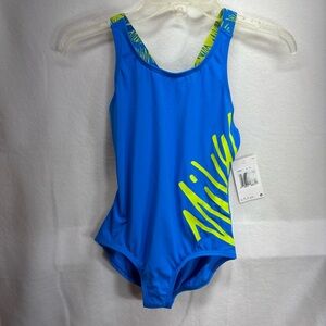 Girls/ Ladies One Piece Swim Suit Blue w/Neon Yellow NIKE Size Medium BNWT